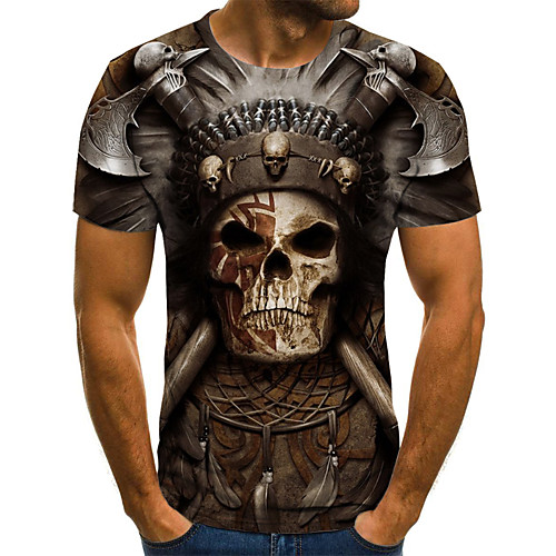 

Men's Plus Size 3D Graphic Print T-shirt Street chic Exaggerated Daily Holiday Round Neck Brown / Short Sleeve / Skull
