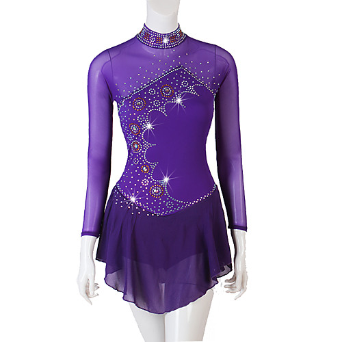 

Figure Skating Dress Ruching Crystals / Rhinestones Women's Girls' Performance Long Sleeve Spandex