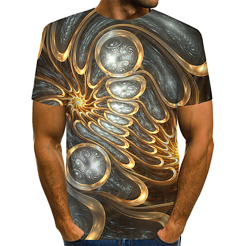 

Men's Plus Size Abstract Pleated Print T-shirt Street chic Exaggerated Daily Going out Round Neck Rainbow / Summer / Short Sleeve