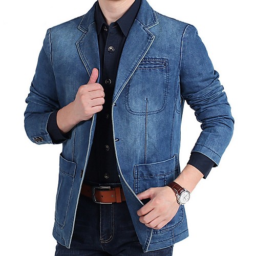 

Men's Blazer, Solid Colored Notch Lapel Polyester Light Blue / Navy Blue