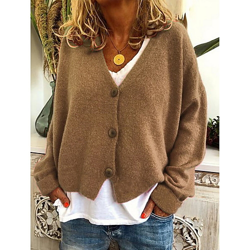 

Women's Solid Colored Long Sleeve Cardigan Sweater Jumper, V Neck Purple / Yellow / Orange S / M / L