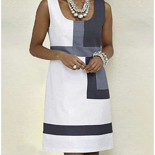 

Women's A Line Dress - Sleeveless Color Block Strap Basic White S M L XL XXL