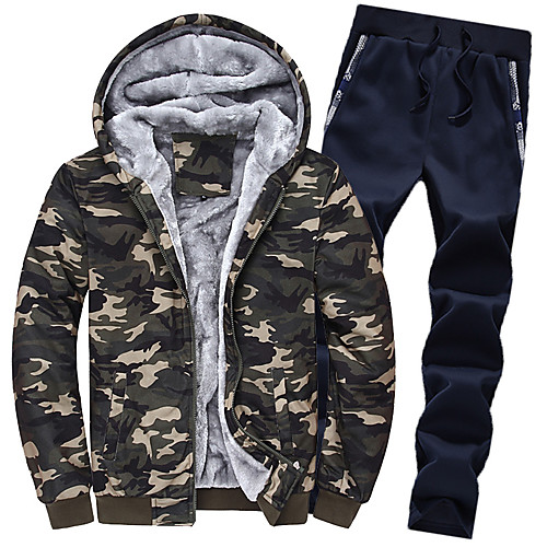 

Men's 2 Piece Full Zip Tracksuit Sweatsuit Casual Athleisure Long Sleeve 2pcs Winter Fleece Thermal Warm Breathable Soft Running Jogging Sportswear Plus Size Outfit Set Clothing Suit Dark Grey Light