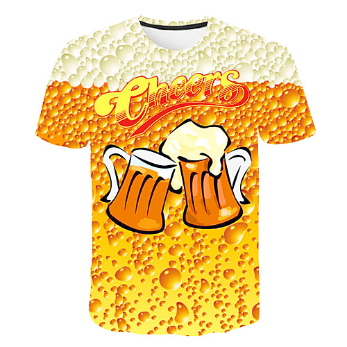 

Men's T shirt Geometric Print Short Sleeve Daily Tops Basic Yellow