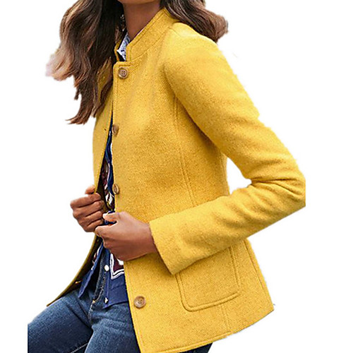 

Women's Solid Colored Fall & Winter Coat Regular Daily Long Sleeve Polyester Coat Tops Black
