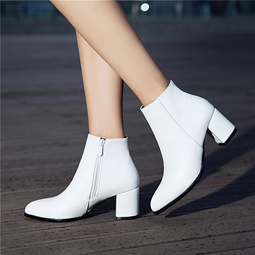 

Women's Boots Chunky Heel Pointed Toe PU Booties / Ankle Boots Minimalism Fall & Winter Black / Brown / White / Party & Evening