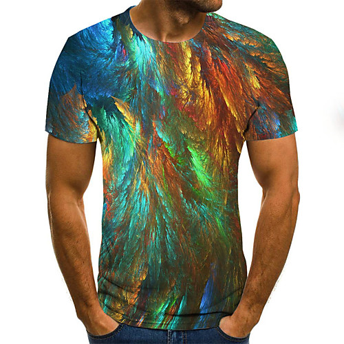 

Men's T shirt Graphic Plus Size Pleated Print Short Sleeve Daily Tops Streetwear Exaggerated Rainbow