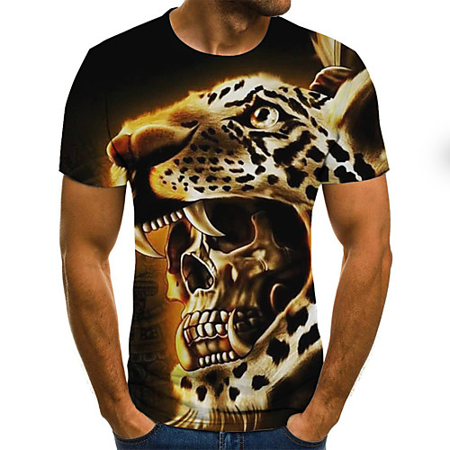 

Men's Plus Size Leopard 3D Print T-shirt Basic Daily Going out Round Neck Rainbow / Short Sleeve / Skull