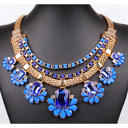 

Women's Choker Necklace Collar Necklace Tassel Flower Precious Unique Design Fashion Resin Gold Plated Glass Blue 49 cm Necklace Jewelry 1pc For Street Holiday Festival