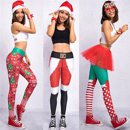 

Women's High Waist Yoga Pants Leggings Butt Lift Breathable Christmas Black / Red Red / Green Red Gym Workout Running Fitness Sports Activewear High Elasticity Skinny