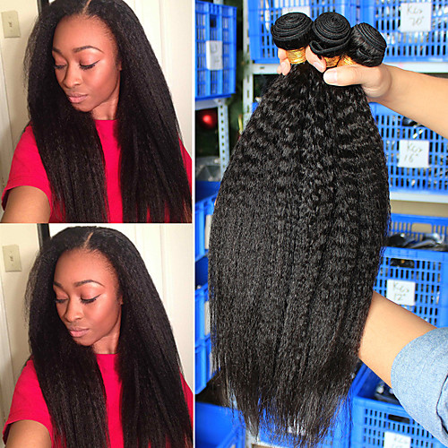 3 Bundles Brazilian Hair Kinky Straight Remy Human Hair Natural