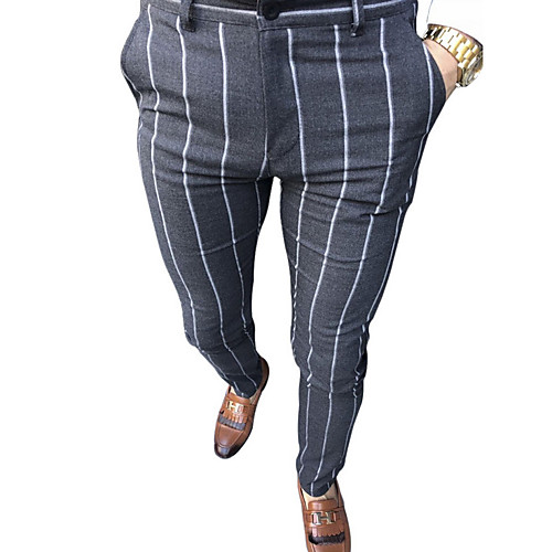 

Men's Streetwear Chinos Pants Striped Full Length Black Light gray Dark Gray Navy Blue