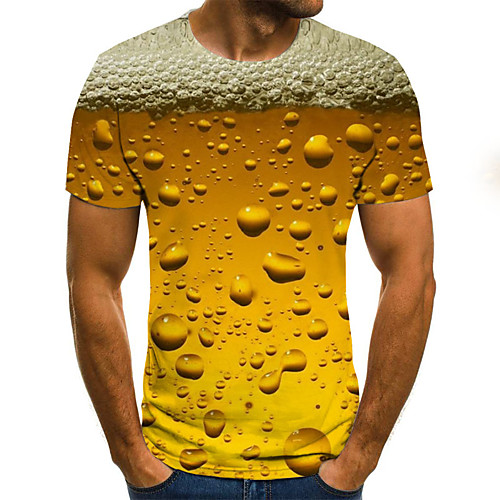 

Men's Plus Size Graphic Beer Pleated Print T-shirt Street chic Exaggerated Daily Going out Round Neck Yellow / Summer / Short Sleeve