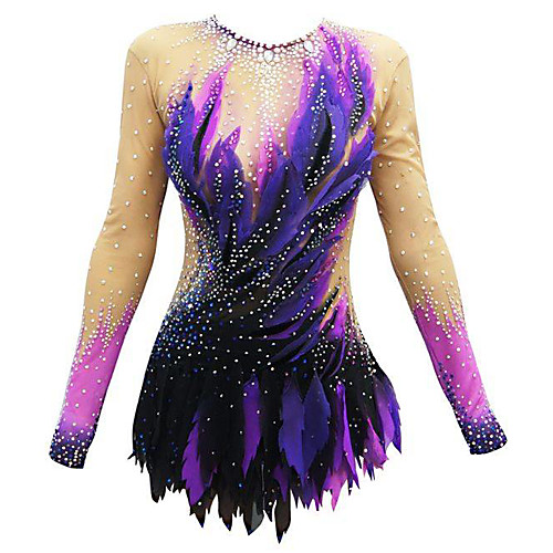 

21Grams Rhythmic Gymnastics Leotards Artistic Gymnastics Leotards Women's Girls' Leotard Purple Spandex High Elasticity Handmade Jeweled Diamond Look Long Sleeve Competition Dance Rhythmic Gymnastics