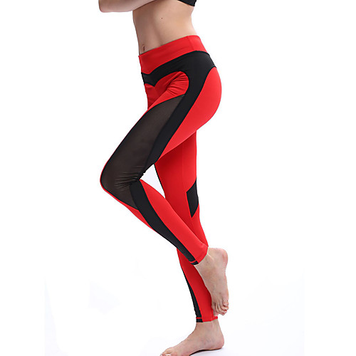 

Women's High Waist Yoga Pants Patchwork Leggings Butt Lift White Black Red Mesh Elastane Running Fitness Sports Activewear High Elasticity Skinny