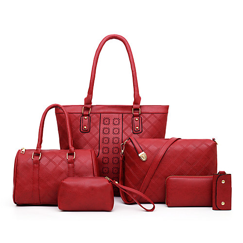 

Women's Zipper PU Bag Set Solid Color 6 Pieces Purse Set Wine / Blushing Pink / Khaki