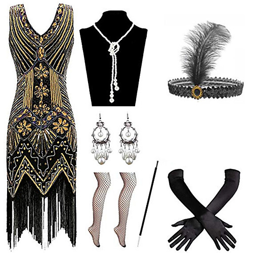 

Charleston Vintage 1920s The Great Gatsby Flapper Dress Costume Accessory Sets Women's Feather Costume Red / black / GoldenBlack / White Vintage Cosplay / Gloves / Headwear / 1 Necklace / Earrings