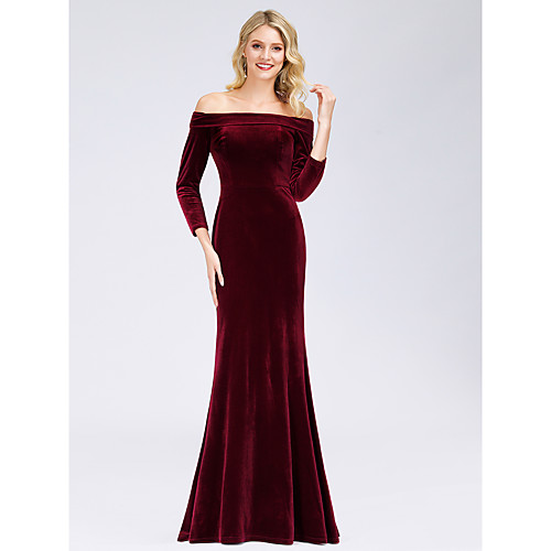 

Mermaid / Trumpet Elegant Formal Evening Valentine's Day Dress Off Shoulder Long Sleeve Floor Length Velvet with 2021