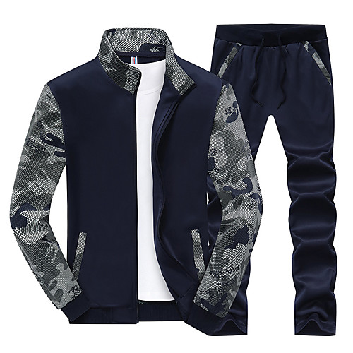 

Men's 2 Piece Tracksuit Sweatsuit Jogging Suit Casual Long Sleeve Winter Front Zipper Fleece Thermal Warm Windproof Soft Running Walking Jogging Sportswear Camo Plus Size Sweatshirt and Pants