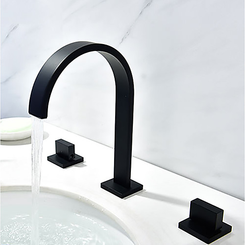 

Bathroom Sink Faucet - Waterfall Black Widespread Two Handles Three HolesBath Taps