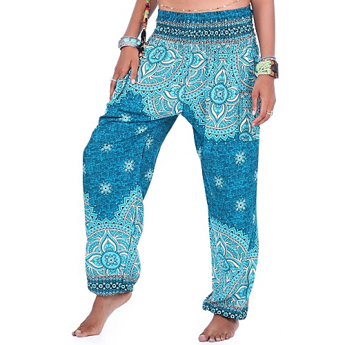 

Women's Yoga Boho Comfort Pants Bloomers Pants Pattern Full Length Print Blue Royal Blue