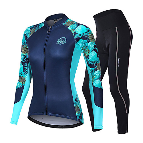 

Nuckily Women's Long Sleeve Cycling Jersey with Tights Winter Fleece Lycra Dark Navy Floral Botanical Tropical Flowers Bike Clothing Suit Thermal / Warm Fleece Lining Sports Floral Botanical Mountain