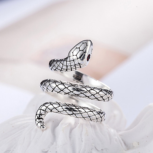 

King Cobra Adjustable Ring Copper-alloy Material 30% Silver Inlaid Red Zircon Rings Fashion Trendy Women Jewelry Birthday Gift