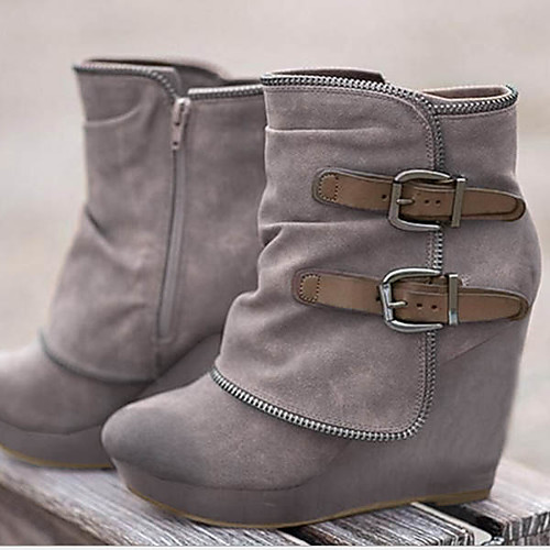

Women's Boots Wedge Heel Round Toe Suede Booties / Ankle Boots Fall & Winter Black / Gray / Khaki