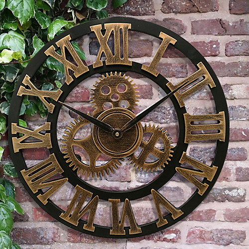 

Wood 3D Hollow Gear Wall Clock for Home and Office Art Decoration,14 Inch Big Antique Silver Roman Numerals Battery Gear Clock for Dining Room