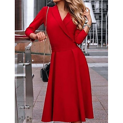 

A-Line Mother of the Bride Dress Plus Size V Neck Knee Length Polyester 3/4 Length Sleeve with Ruching 2021