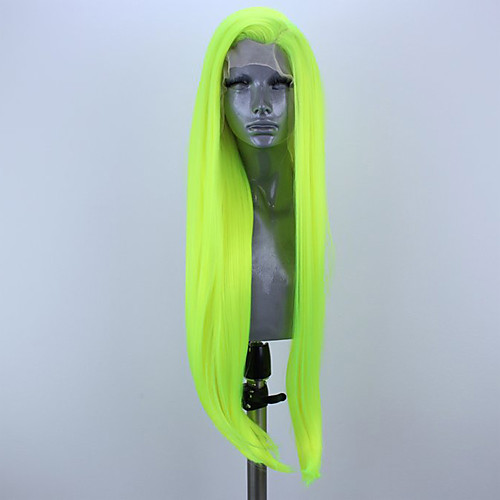 

Synthetic Lace Front Wig Straight Side Part Lace Front Wig Long fluorescent green Synthetic Hair 18-26 inch Women's Adjustable Heat Resistant Party Green