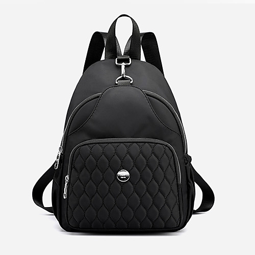 

Large Capacity Nylon Zipper Commuter Backpack Solid Color Daily Black / Wine / Purple