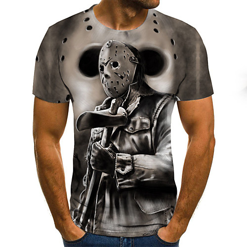 

Men's 3D Slim T-shirt Basic Daily Round Neck Gray / Short Sleeve