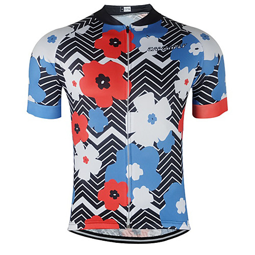 

CAWANFLY Men's Short Sleeve Cycling Jersey RedBlue Floral Botanical Bike Jersey Top Mountain Bike MTB Road Bike Cycling Breathable Quick Dry Back Pocket Sports Clothing Apparel / Advanced / Expert