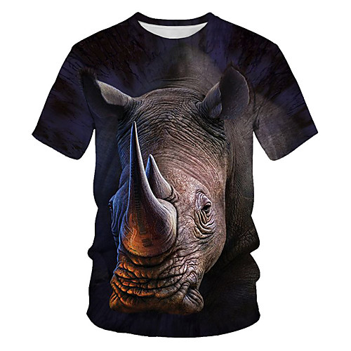 

Men's T shirt Color Block 3D Animal Print Short Sleeve Going out Tops Streetwear Punk & Gothic Gray