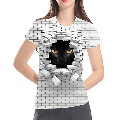 

Women's Plus Size 3D Graphic Cat Print Loose T-shirt Basic Exaggerated Daily Club Gray