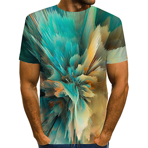 

Men's Plus Size Abstract Graphic Pleated Print T-shirt Street chic Exaggerated Daily Going out Round Neck Rainbow / Short Sleeve