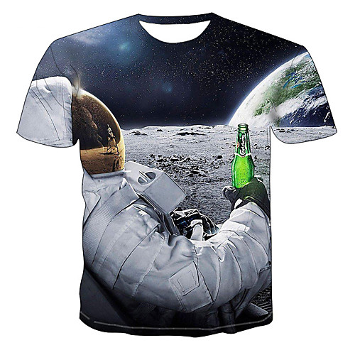 

Men's Tees T shirt 3D Print Graphic 3D Astronaut Print Short Sleeve Party Tops White Black Blue
