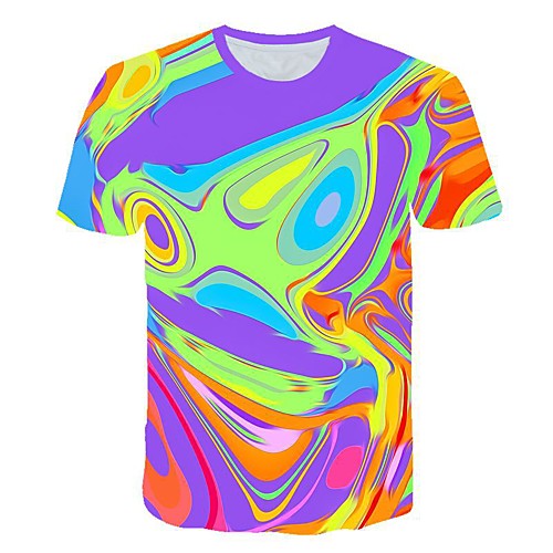 

Men's 3D Print T-shirt Daily Round Neck Rainbow / Short Sleeve