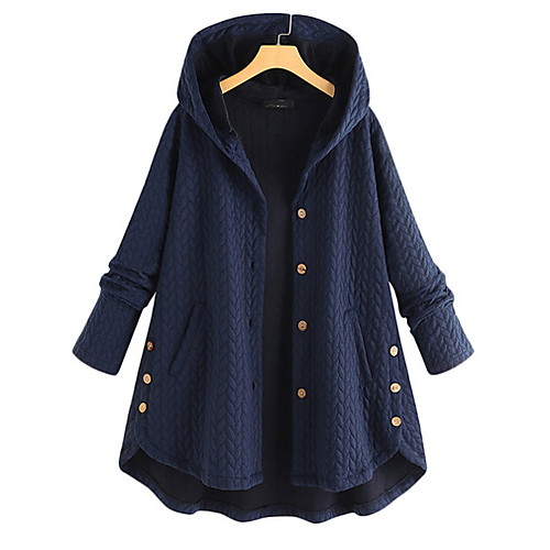 

Women's Solid Colored Coat Regular Daily Long Sleeve Polyester Coat Tops Blue