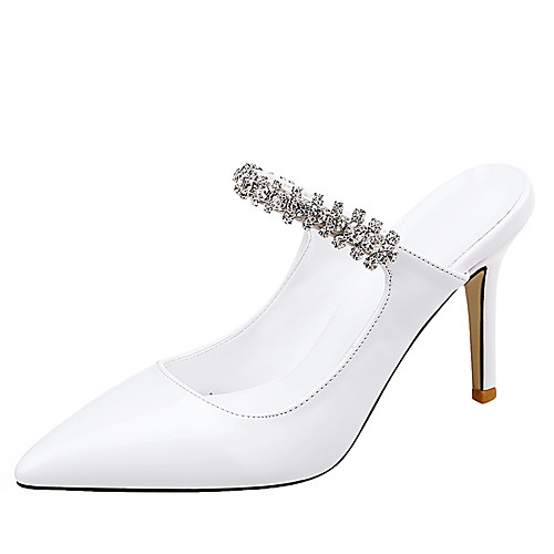 

Women's Clogs & Mules Stiletto Heel Pointed Toe Rhinestone Patent Leather Classic Fall / Spring & Summer Black / Nude / White / Party & Evening
