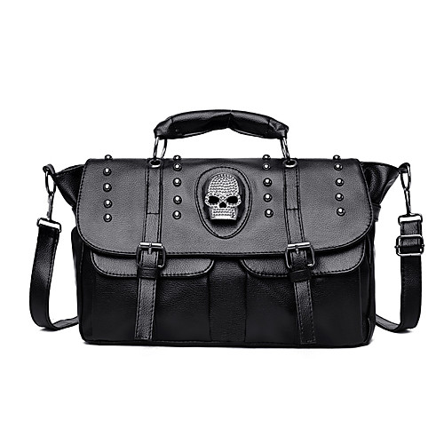 

Women's Buttons / Zipper PU Tote Solid Color Black / Fall & Winter