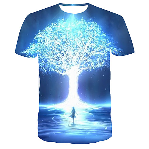 

Men's T shirt 3D Print Graphic 3D Print Short Sleeve Daily Tops Streetwear Light Blue