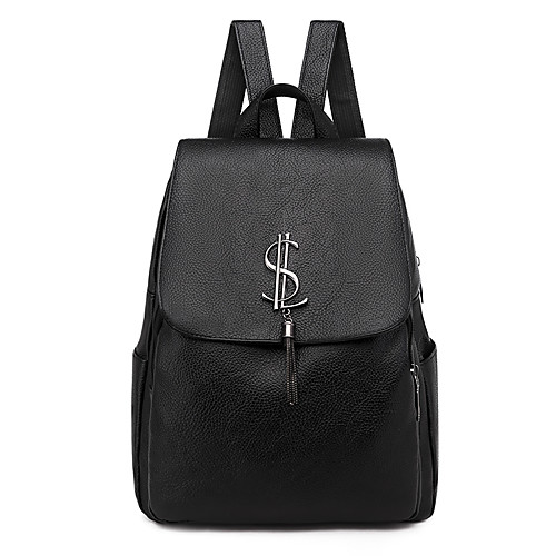 

Large Capacity PU Zipper Commuter Backpack Solid Color Daily Black