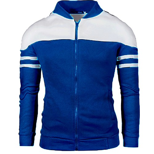 

Men's Daily Fall & Winter Regular Jacket, Color Block Stand Long Sleeve Polyester Black / Wine / Blue