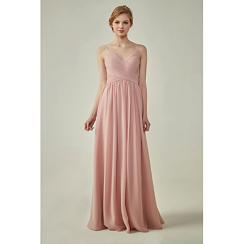 

A-Line Spaghetti Strap Floor Length Chiffon Bridesmaid Dress with Ruching