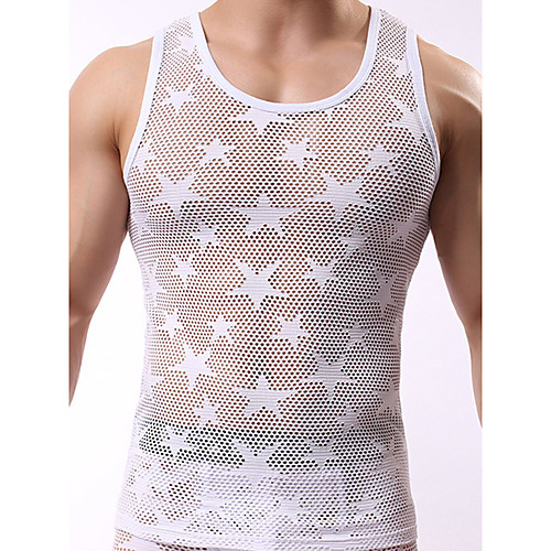 

Men's Normal Sexy Round Neck Undershirt Solid Colored Mesh