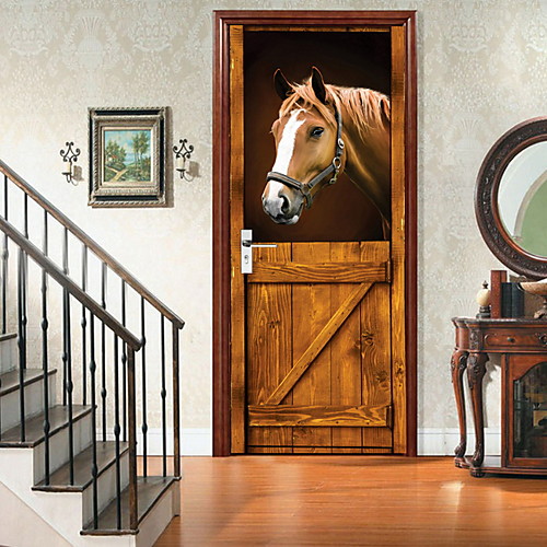

AmazingWall Stable 3D Horse Door Decor DIY Home Decoration Closet Poster Door Wall Mural Deca