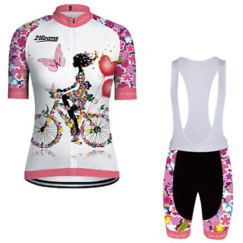 

21Grams Women's Short Sleeve Cycling Jersey with Bib Shorts Winter PinkWhite Floral Botanical Bike Clothing Suit Breathable Quick Dry Ultraviolet Resistant Sports Floral Botanical Mountain Bike MTB