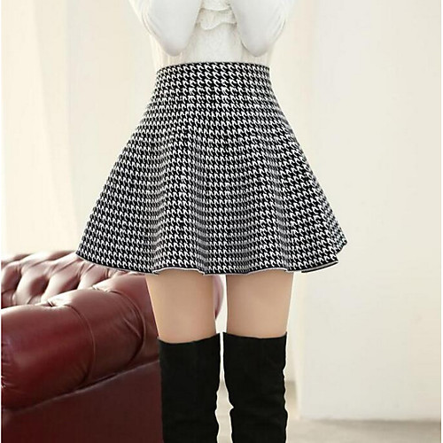 

Women's Daily Sexy Skirts Houndstooth Solid Colored White Black Red